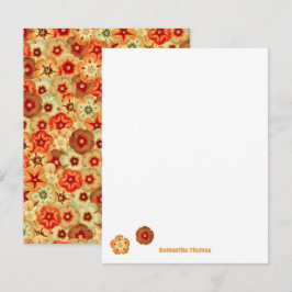 Groovy Retro Orange Hippie Flowers Mönster Anteckningskort