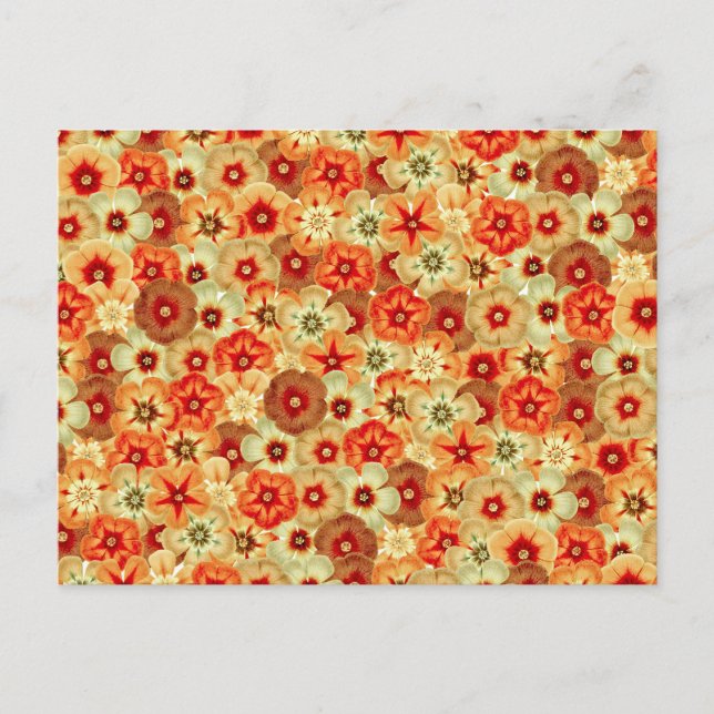 Groovy Retro Orange Hippie Flowers Mönster Helg Vykort (Framsida)