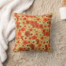 Groovy Retro Orange Hippie Flowers Mönster Kudde