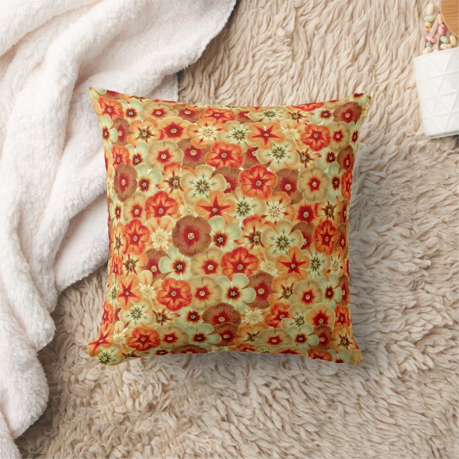 Groovy Retro Orange Hippie Flowers Mönster Kudde (Filt)