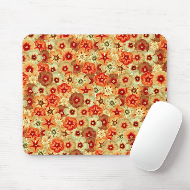 Groovy Retro Orange Hippie Flowers Mönster Musmatta (Med mus)