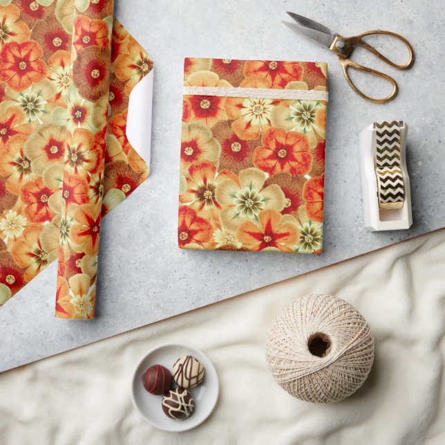 Groovy Retro Orange Hippie Flowers Mönster Presentpapper (Hantverk)