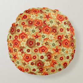 Groovy Retro Orange Hippie Flowers Mönster Rund Kudde