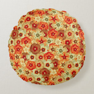 Groovy Retro Orange Hippie Flowers Mönster Rund Kudde
