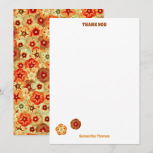 Groovy Retro Orange Hippie Flowers Mönster Tack Kort