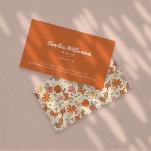 Groovy Retro Orange Hippie Fred Blommor Trendigt Visitkort
