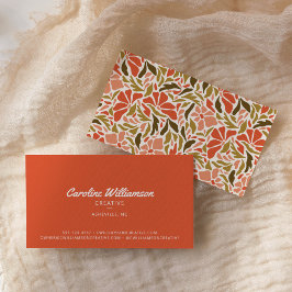 Groovy Retro Orange Red Grönt Botaniskt Trendig Visitkort