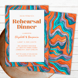 Groovy Retro Orange Vågigt Bröllop Rehearsal Dinne Inbjudningar