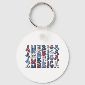 Groovy Retro Patriotisk Amerika Typografi Nyckelring