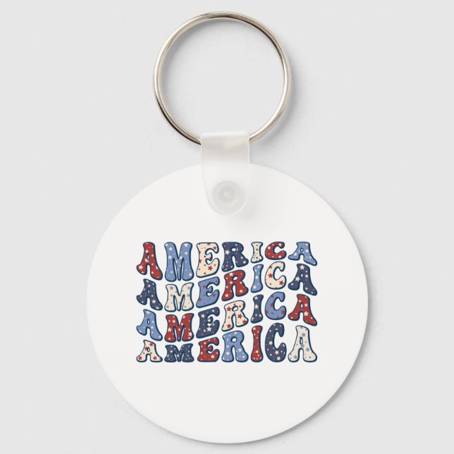 Groovy Retro Patriotisk Amerika Typografi Nyckelring (Framsida)