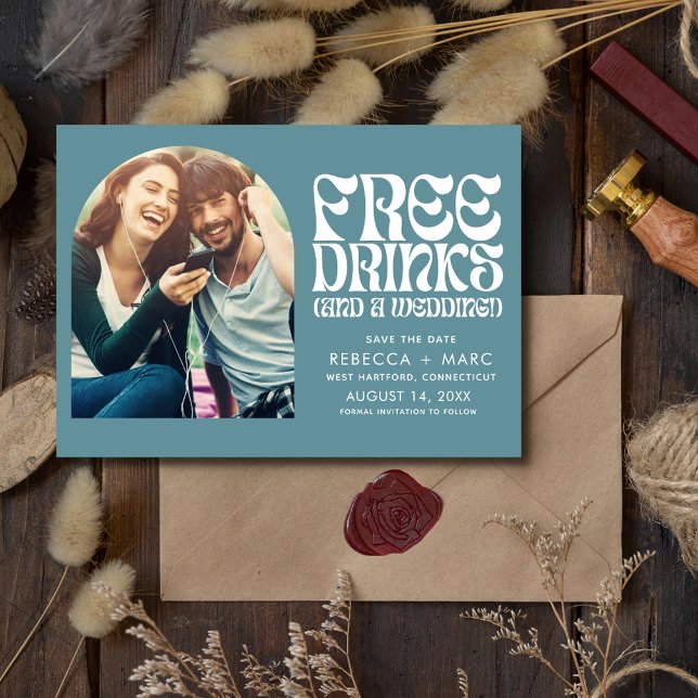Groovy Retro Photo Bröllop spara datum Spara Datumet (Groovy Retro Photo Wedding Save the Date)
