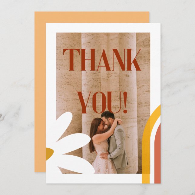 Groovy Retro Photo Flower Power Bröllop Tack Kort (Fram/baksida)