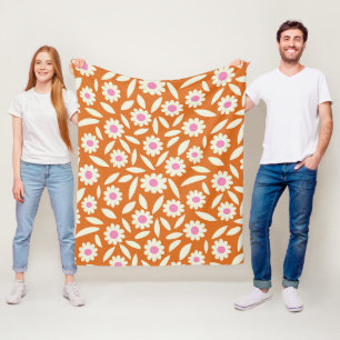 Groovy Retro Prästkragar Blommönster i orange Fleecefilt