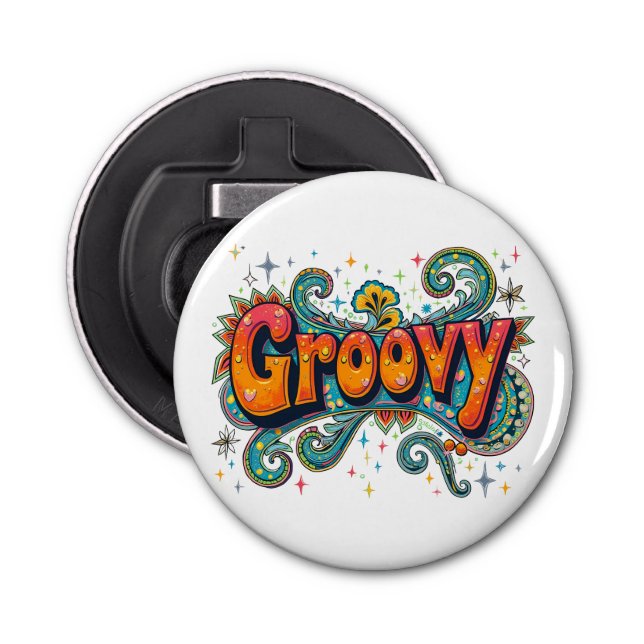 Groovy Retro Psychedelic 70-talets Funky Hippie Ar Flasköppnare (Framsidan)