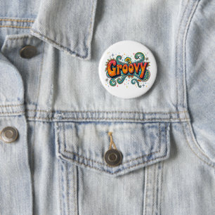Groovy Retro Psychedelic 70-talets Funky Hippie Ar Knapp