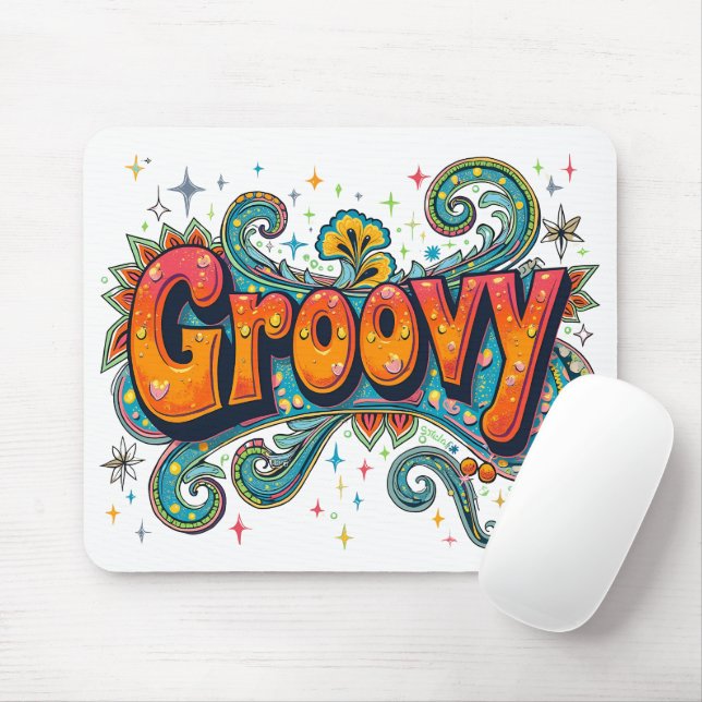 Groovy Retro Psychedelic 70-talets Funky Hippie Ar Musmatta (Med mus)