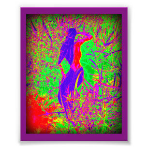 groovy retro purpurfärgad hippiesjöjungfru fototryck