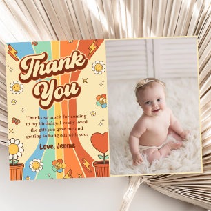 Groovy Retro Rainbow Birthday Photo Tack Kort