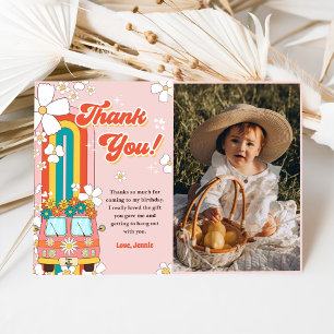 Groovy Retro Rainbow Birthday Photo Tack Kort