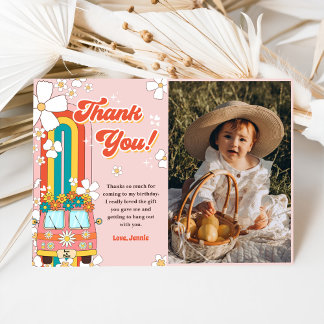Groovy Retro Rainbow Birthday Photo Tack Kort