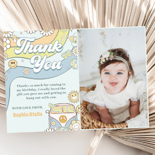 Groovy Retro Rainbow Birthday Photo Tack Kort