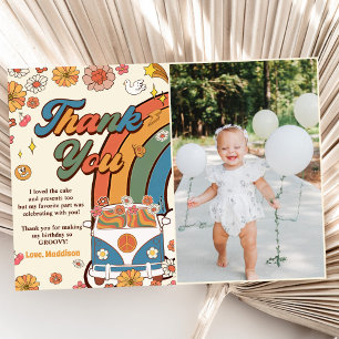 Groovy Retro Rainbow Birthday Photo Tack Kort