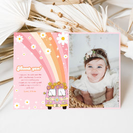Groovy Retro Rainbow Birthday Photo Tack Kort