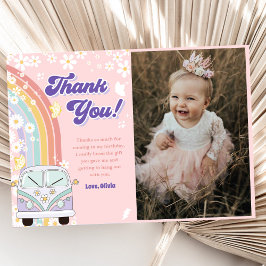Groovy Retro Rainbow Birthday Photo Tack Kort