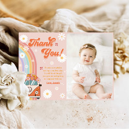 Groovy Retro Rainbow Birthday Photo Tack Kort