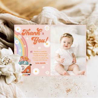 Groovy Retro Rainbow Birthday Photo Tack Kort