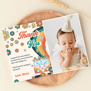 Groovy Retro Rainbow Birthday Tack för ditt kort