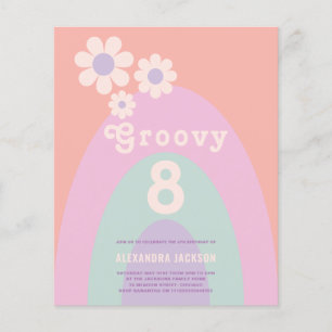 Groovy Retro Rainbow Blommigt Födelsedagsfest Budg Flygblad