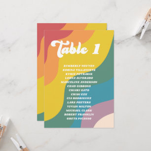 Groovy Retro Rainbow Bordsnummer Guest Namn Card