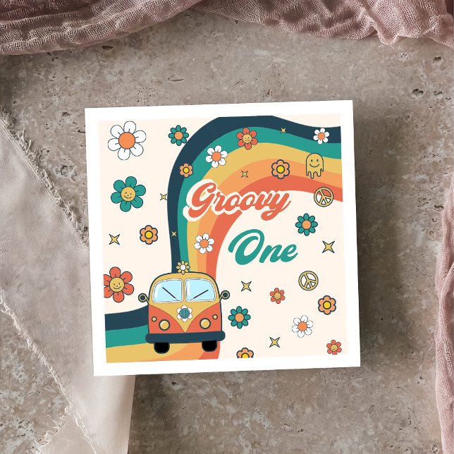 Groovy Retro Rainbow Födelsedagsfest Napkins Pappersservett (Skapare uppladdad)