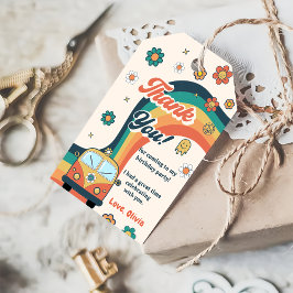 Groovy Retro Rainbow Födelsedagsfest Presentetikett