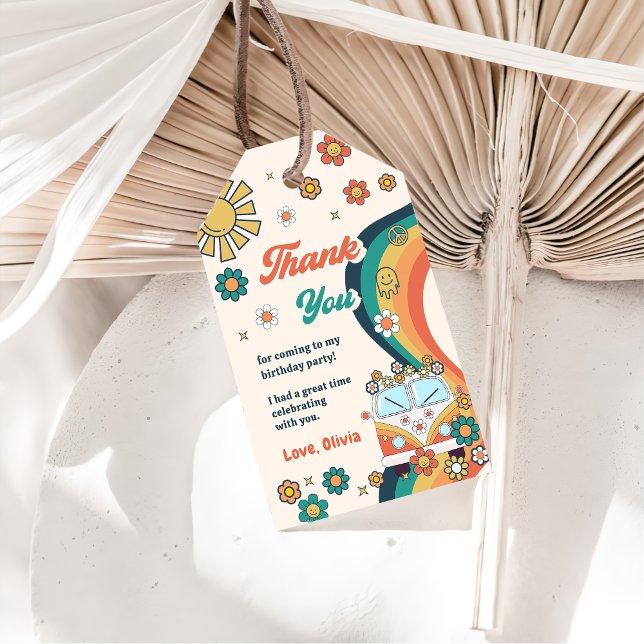 Groovy Retro Rainbow Födelsedagsfest Presentetikett (Skapare uppladdad)