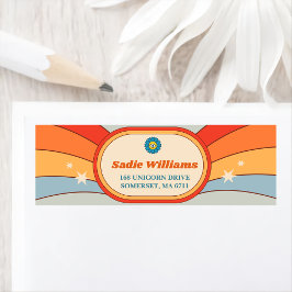 Groovy Retro Rainbow Födelsedagsfest Returadress Etikett