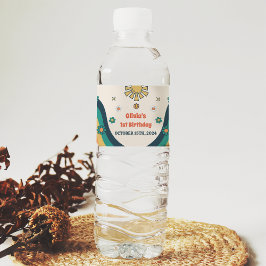 Groovy Retro Rainbow Födelsedagsfest Vattenflaskor Etikett