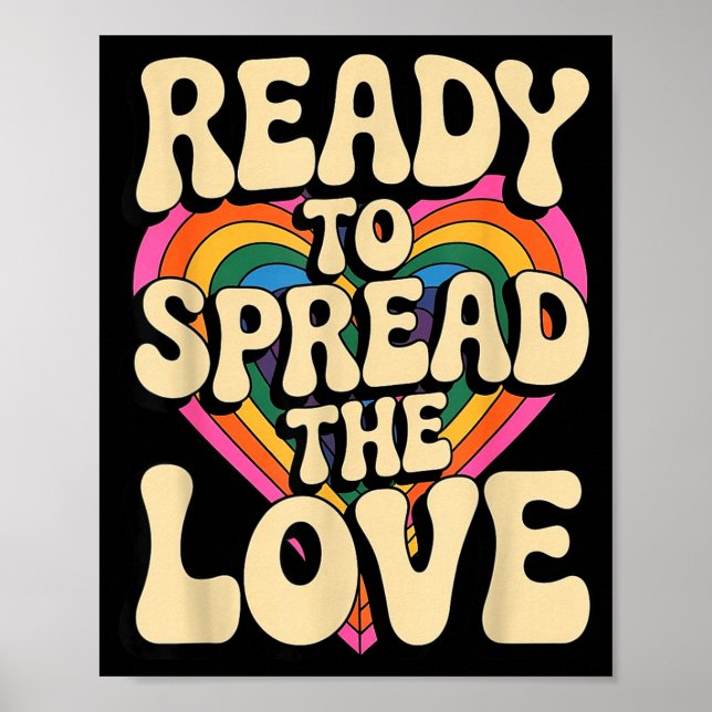 Groovy Retro Rainbow Heart Sitive Valentine Messag Poster (Framsidan)
