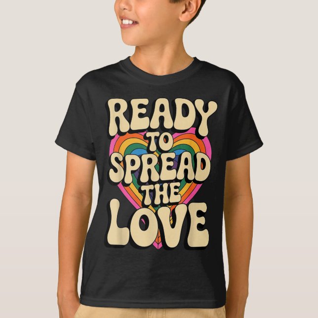 Groovy Retro Rainbow Heart Sitive Valentine Messag T Shirt (Framsida)