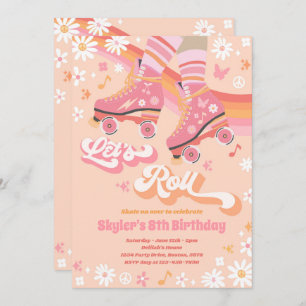 Groovy Retro Rainbow Roller Skating Födelsedagsfes Inbjudningar