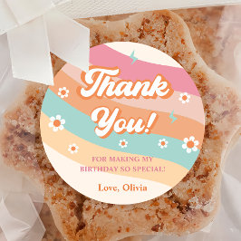 Groovy Retro Rainbow Tack Födelsedagsfest Runt Klistermärke