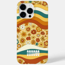 Groovy Retro-randig blomma Monogram Namn