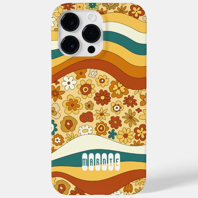Groovy Retro-randig blomma Monogram Namn (Baksida)