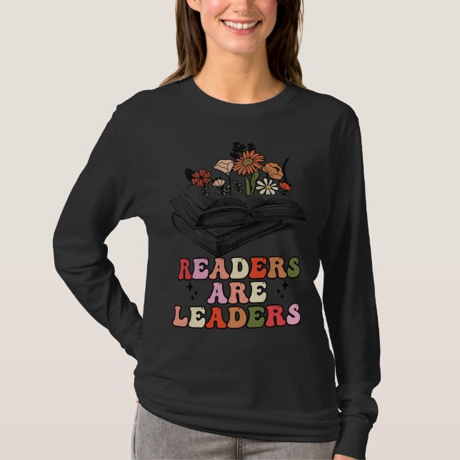 Groovy Retro Readers Are Leaders  Book T Shirt (Framsida)