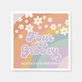 Groovy Retro Regnbåge Four Ever Groovy 4-års födel Pappersservett