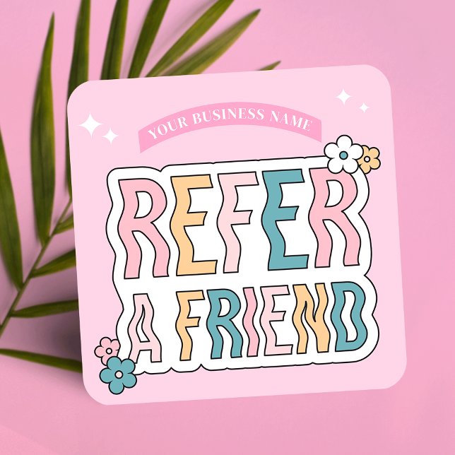Groovy Retro Roligt 70s Pastel Makeup Salon Nagel  Rabattkort (Embrace the retro charm with these groovy .Refer a Friend' cards. Customize with your logo and offer)