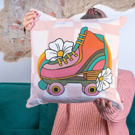 Groovy Retro Roller Skate 60s Hippie Rainbow Kudde