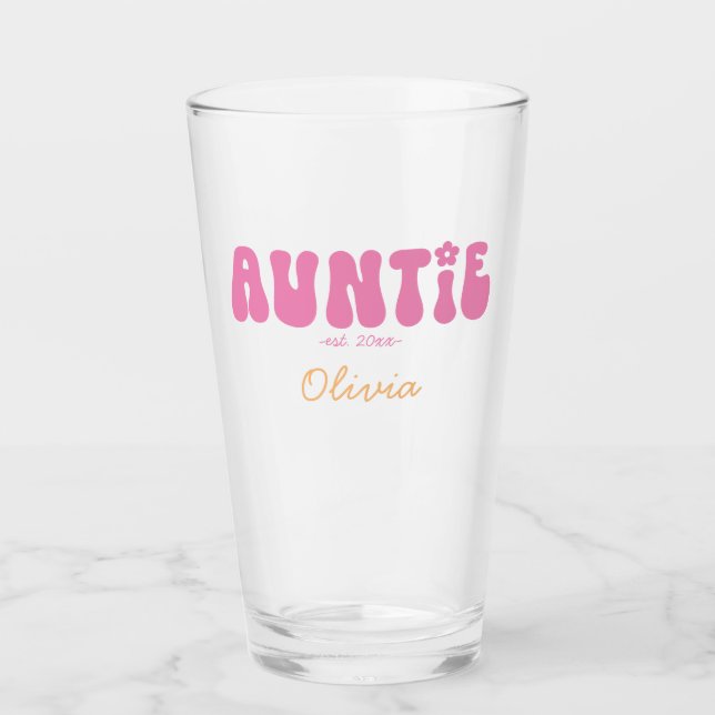Groovy Retro Rosa Auntie Etabled Monogram Glaskopp (Framsida)