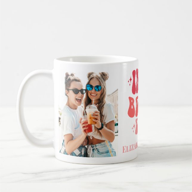 Groovy Retro Rosa Bestie Era 2 Foton och Namn Kaffemugg (Vänster)